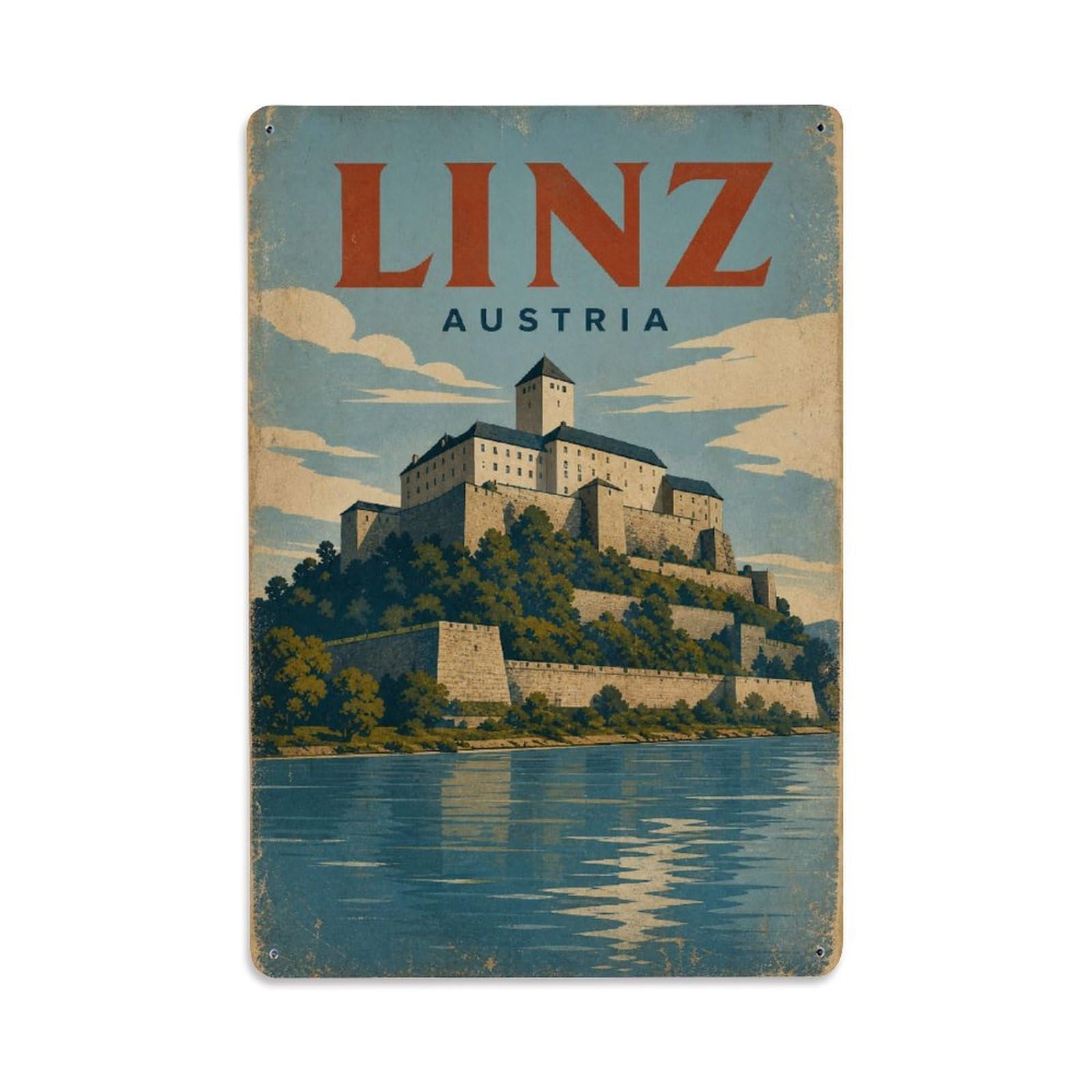 Travel Vintage Austria Linz Metal Tin Sign