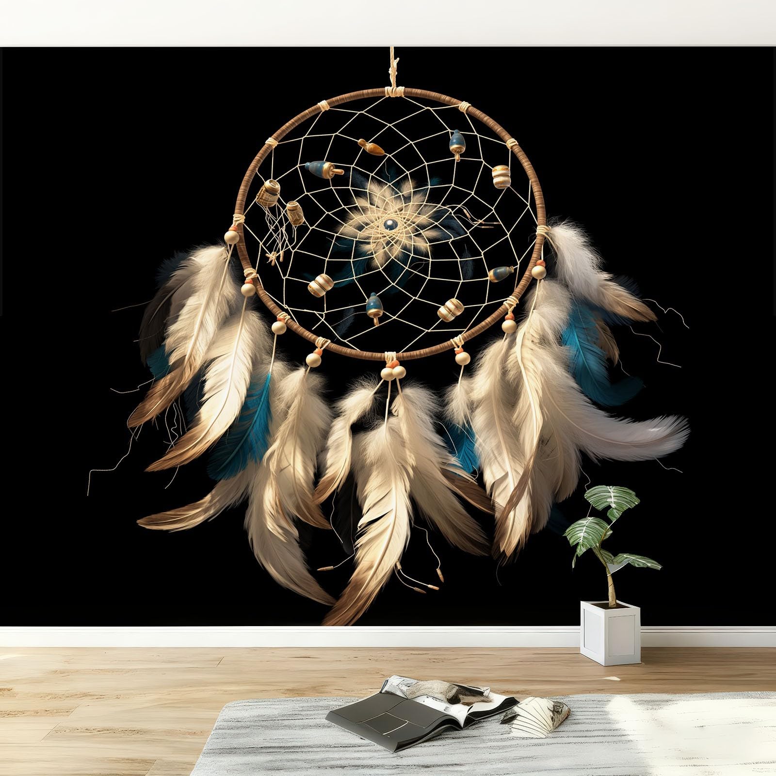 Dunkel Fototapete 3D Effekt B250 x H175 cm, Federn Windspiel Traumfänger Moderne Wandtapete Vlies Wandbild - Premium Bildtapete XXL Poster für Schlafzimmer Kinderzimmer Wohnzimmer Wanddeko
