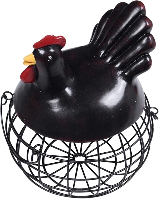 Nrpfell New American Iron Egg Storage Basket Fruit Basket Collection Ceramic Hen Ornaments Decoration Kitchen Accessories Black