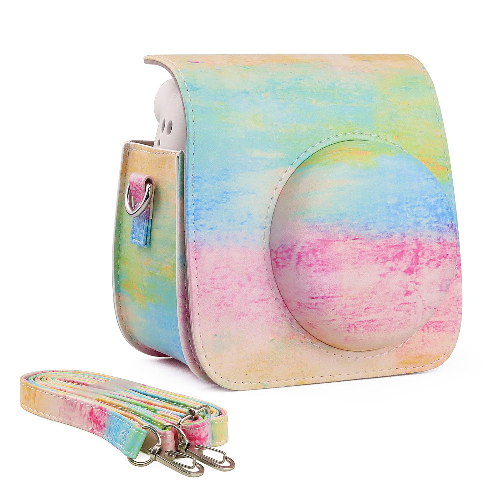 PU Leather Camera Case Compatible with Fujifilm Instax Mini 7+ Instant Camera with Colorful Adjustable Strap