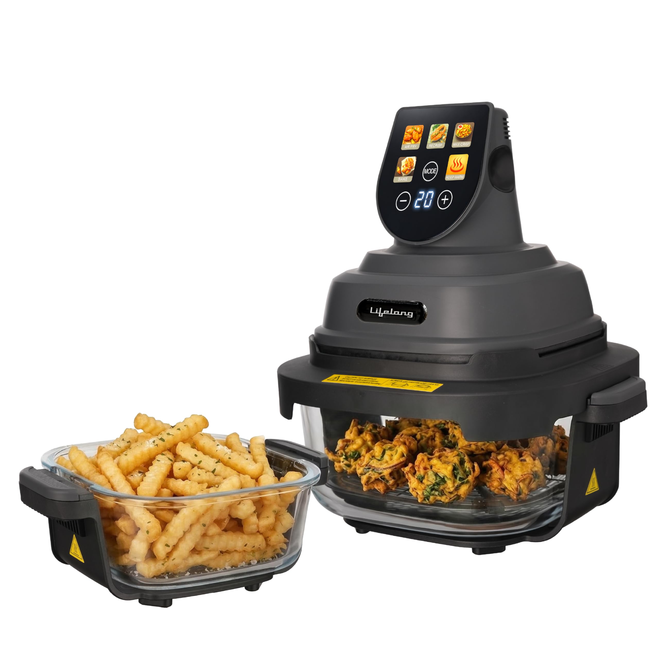 Lifelong Dual Glass Basket Air Fryer | Interchangeable Borosilicate Glass Bowls (4.1L, 1.6L) with Lids | 1500W, 5 Presets,Non-Slip Silicone Mat, DIY Mode, Toxin Free, No Coatings, 360° Air Circulation-picture-20