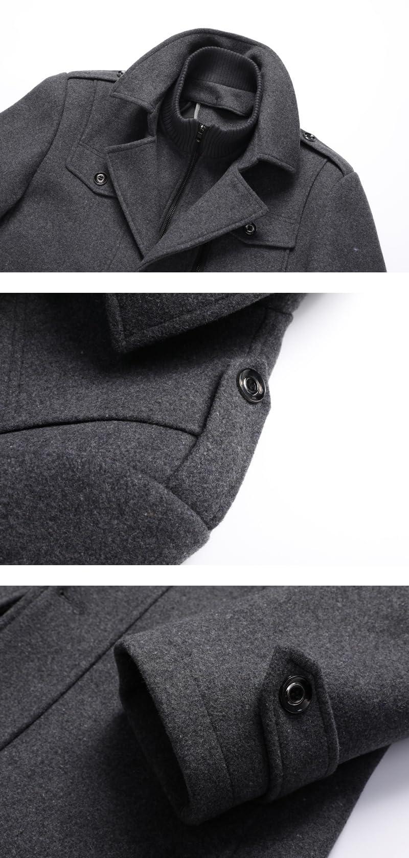 Cappotto Invernale Da Uomo In Lana Trench Spessi Lunghi Fino Ai Fianchi Cappotto Imbottito In Lana Da Uomo Caldo con Doppio Colletto Rimovibile Soprabito Monopetto Cappotto Da Lavoro