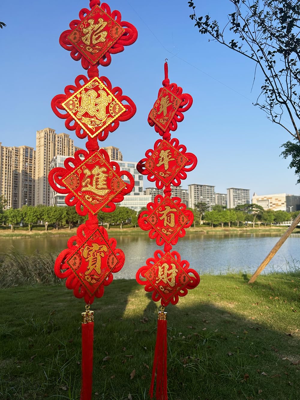 2 String 8PCS 45 Inch Red Flannel Chinese knot Tassel Chinese New Year Decorations for Party Wedding Supplies Spring Festival Decorations Mid-Autumn