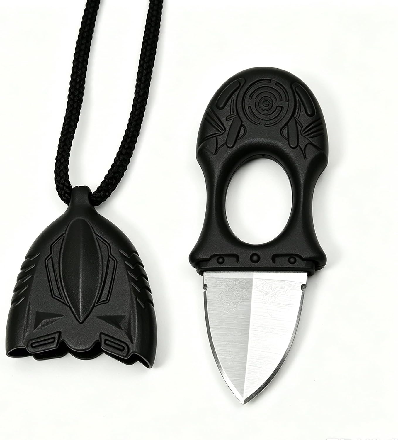 Small Black Neck Knife with Sheath and Necklace, Full Tang Mini Knife for Outdoor Camping, Hiking, Backpacking, Everyday Carry.