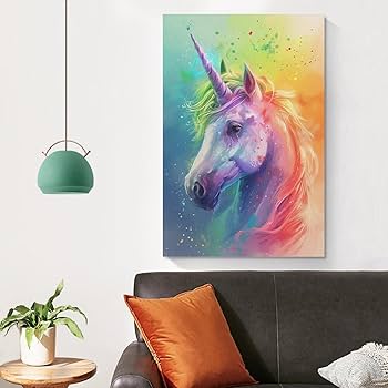 Amazon.co.jp: 絵画 カラフルなユニコーンインテリア 絵画 動物