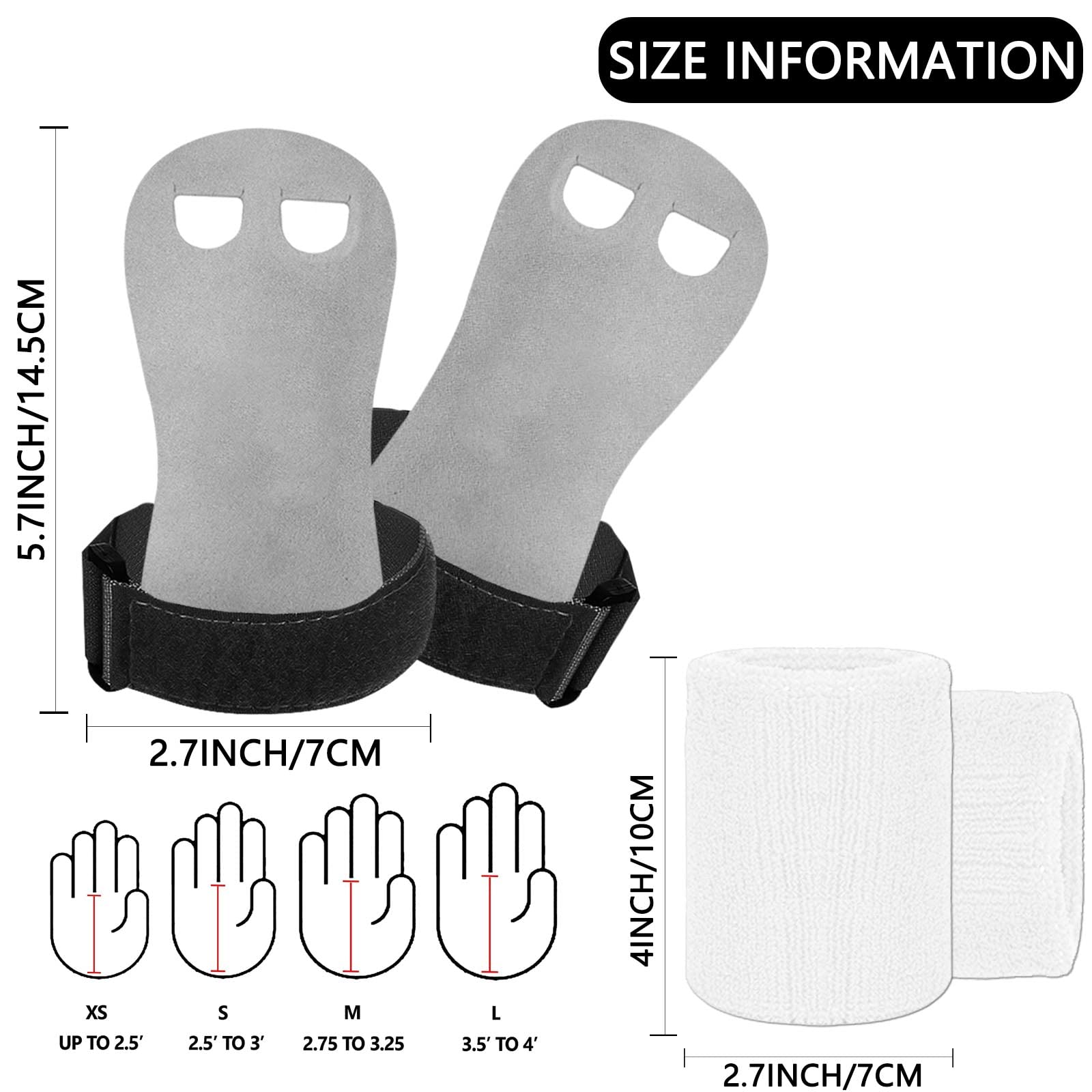 Gants Protection Paumes Enfants/Ados – Lot De 4, Similicuir/coton, Avec Bracelets – Pour Gym, Traction, Haltères, Lutte