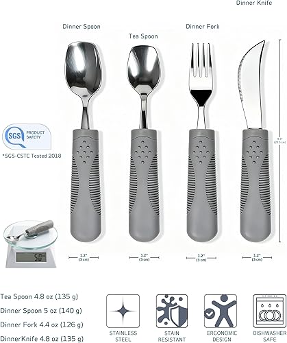 Miniatura 5 de Utensilios adaptativos (juego de 4 piezas) con peso de 5 onzas  Utensilios de cabeza de pala para pacientes de Parkinson, temblores de manos,
