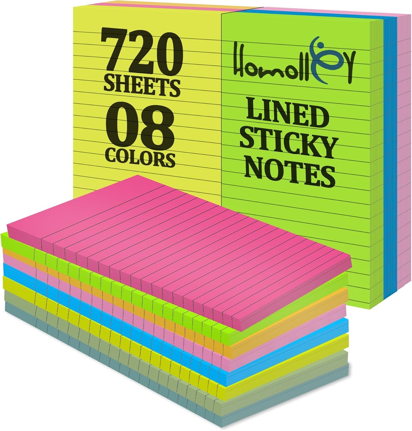 20 Pad Lined Grid Sticky Notes, 4x6 Inch, 720 Sheets Self Stick Notes Easy To Post For School Office Notebook 10 Bright Assorted Colors Pack