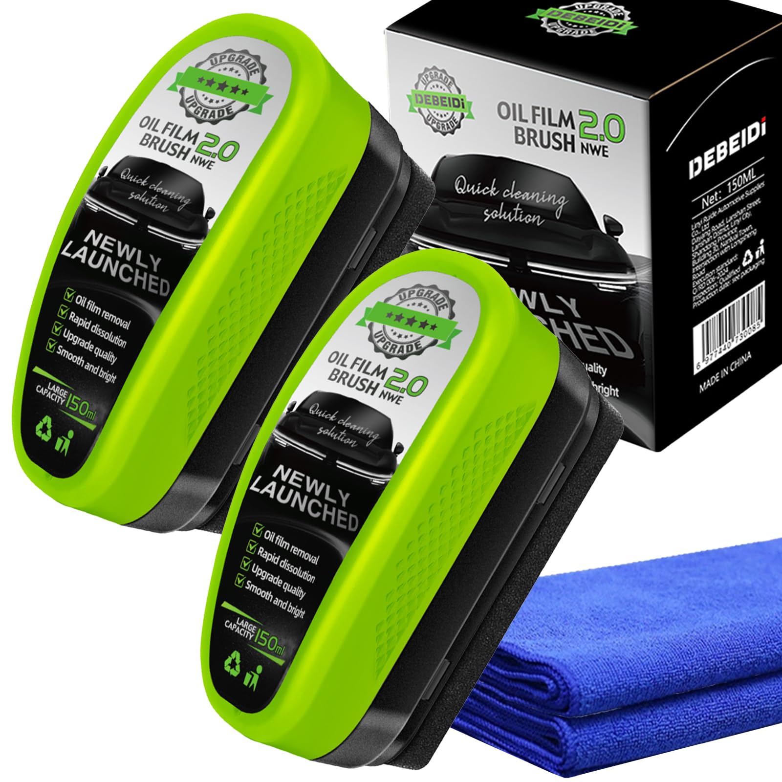 150 Ml Oil Film Cleaning Brush, Ölfilmentferner für Autoglas, Scheibenreiniger Auto, Oil Film Remover For Car, Glass Cleaning Board, Ölfilm-Entferner für Windschutzscheiben Autoscheiben (2pcs)