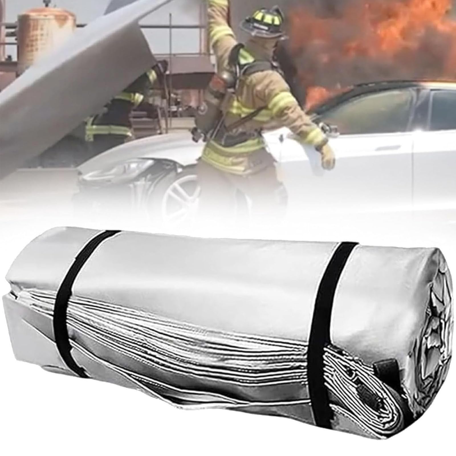 Manta ignífuga de Emergencia para Coches y vehículos eléctricos, Recubierto de Silicona de Doble Cara, fácil de Instalar, para Camiones y SUV 4x6m
