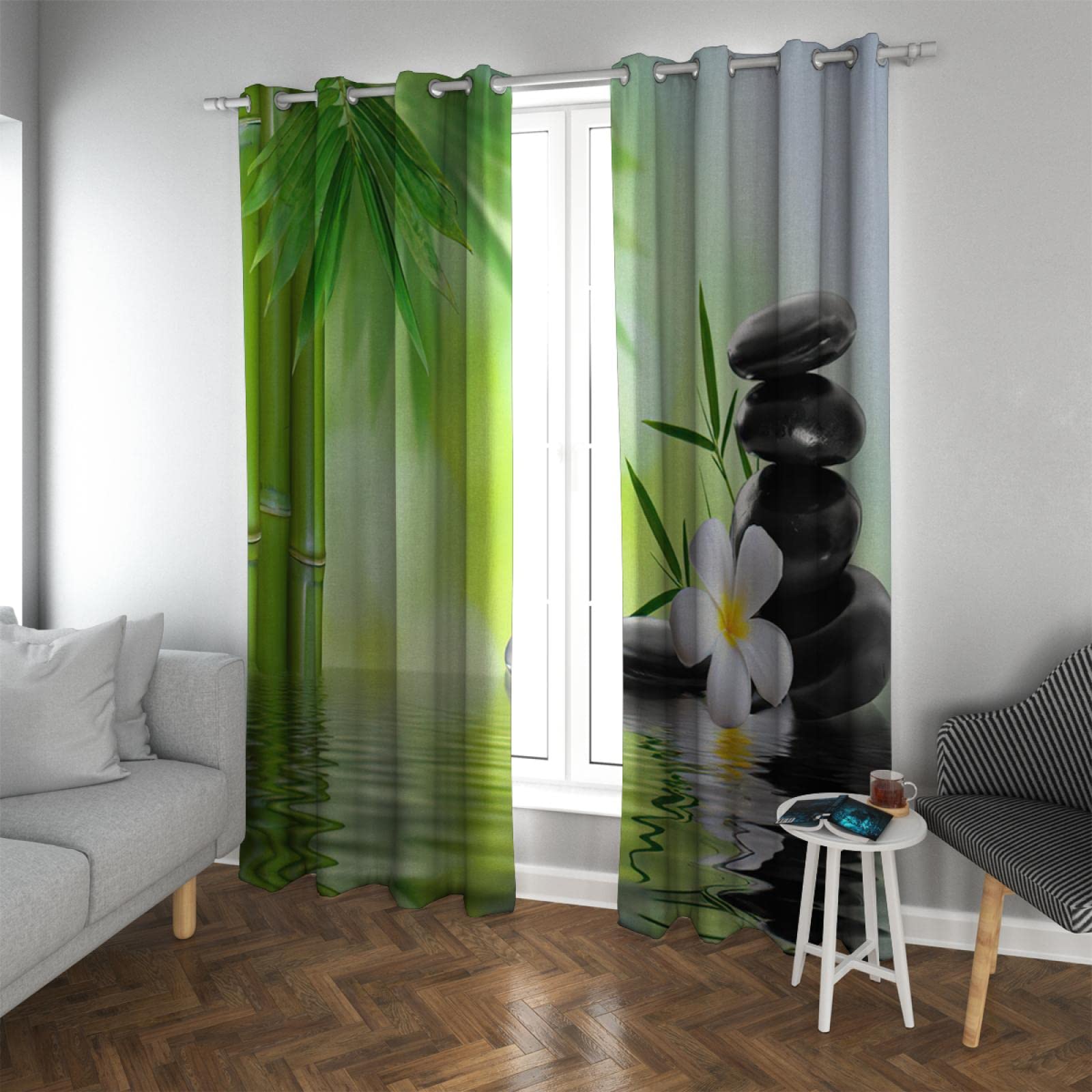 Zen kamienna orchidea zasłona do salonu przyciemnianie zielony bambus zasłona do sypialni izolacja termiczna zasłona przelotka górna zasłona okienna 52 x szer. 132 x dł. 137 cm