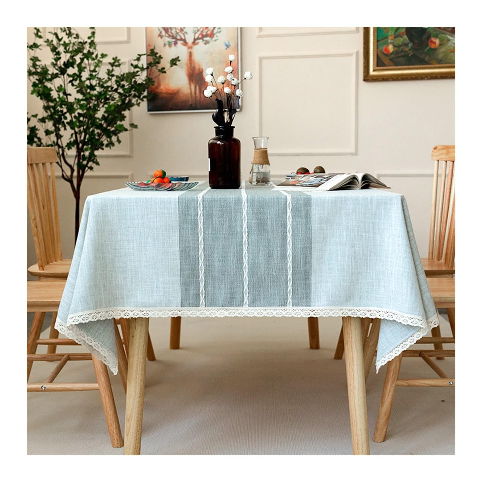 Daesar Mantel Cocina Rectangular,Mantel Poliéster Antimanchas Empalme con Encaje Manteles de Mesa Gris,140x180CM(71x55Inch)