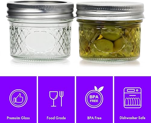 Miniatura 7 de Tarros de cristal de 4 onzas con tapas regulares, ideal para gelatina, mermelada, miel, postre, especias, recuerdo de boda, velas