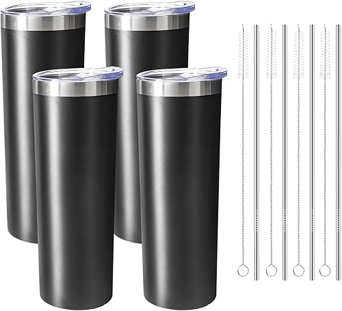 Vasos delgados de 20 onzas con tapa y popote, vaso de acero inoxidable aislado al vacío, taza de café de doble pared a prueba de fugas, vaso térmico