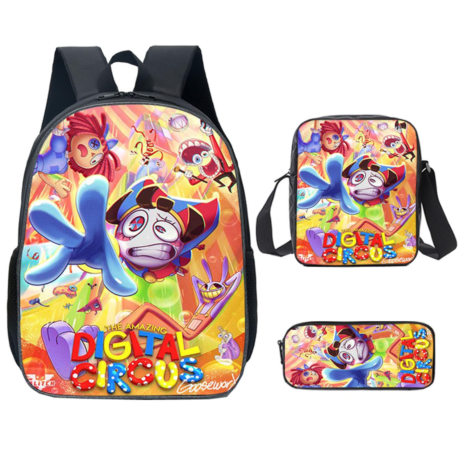 Digital Circu Backpack for Kid Amazing Circus Shoulder School Book Bag Boys Casual Daypacks with Pencil Case