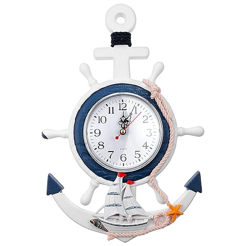 BESPORTBLE Nautical Wall Anchor Clock Beach Theme Ship Clock Coastal