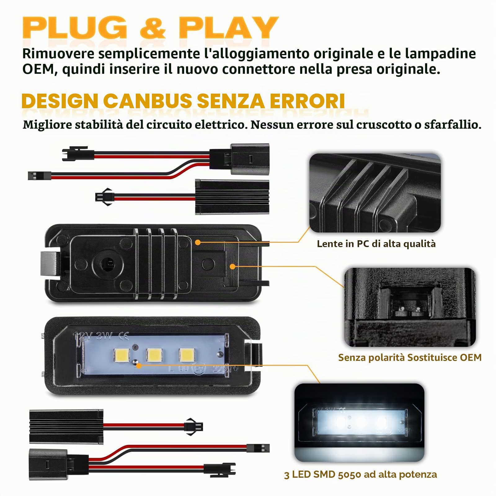 POPMOTORZ Led Targa Luce Targa Lampada Ad Alta Potenza 5050 SMD 12V non polare per Golf 4 5 6 7/Lupo/Scirocco/Polo 9N 6R/Passat CC 3c B6 Berlina