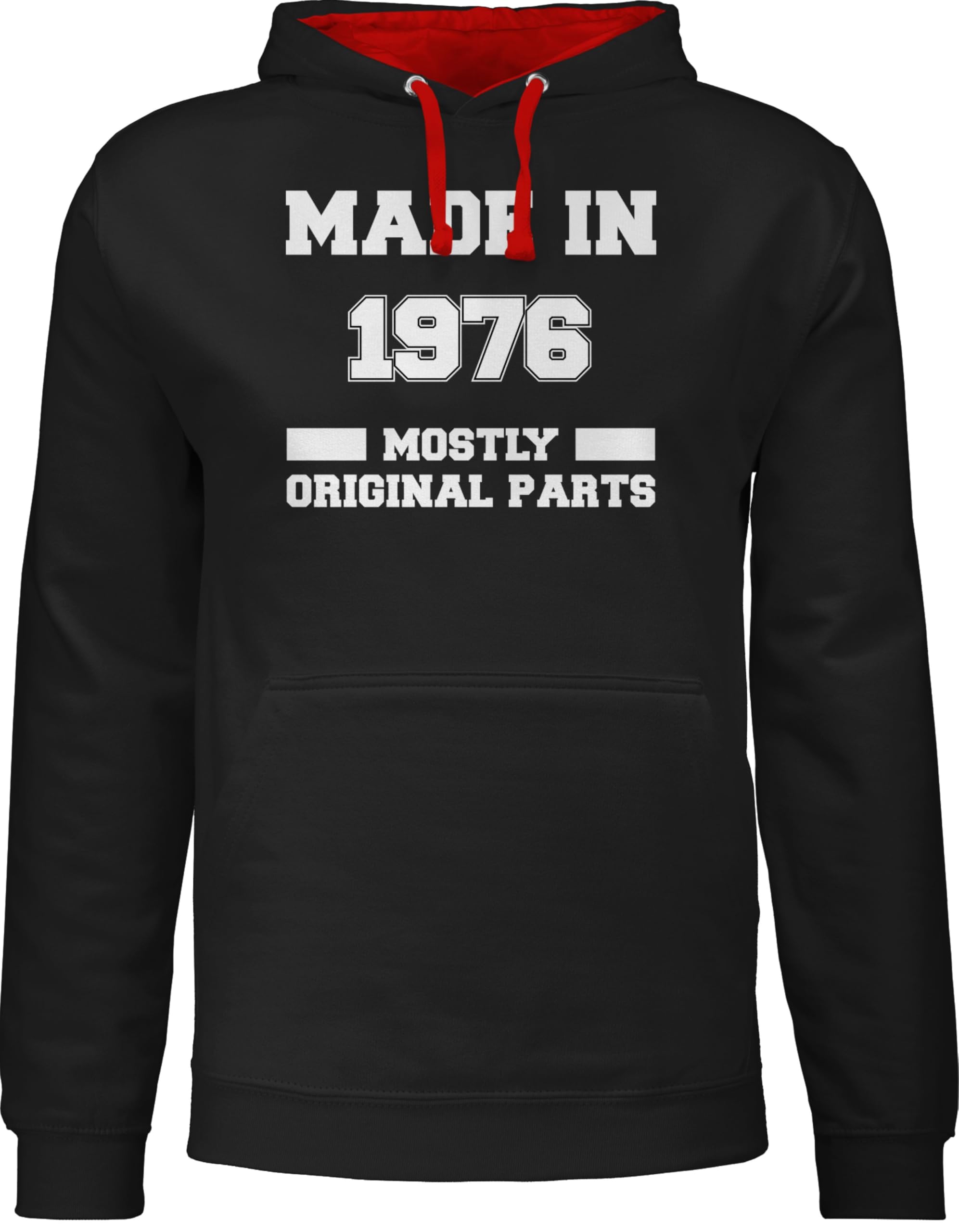 Pullover Herren Frauen Hoodie Kontrast zweifarbig - 50. Geburtstag - Made in 1976 - mostly original parts - 4XL - Schwarz/Rot - 50 1973 pullis 50.geburtstag 1972 hoodies 50er (50) 50iger fünfzig