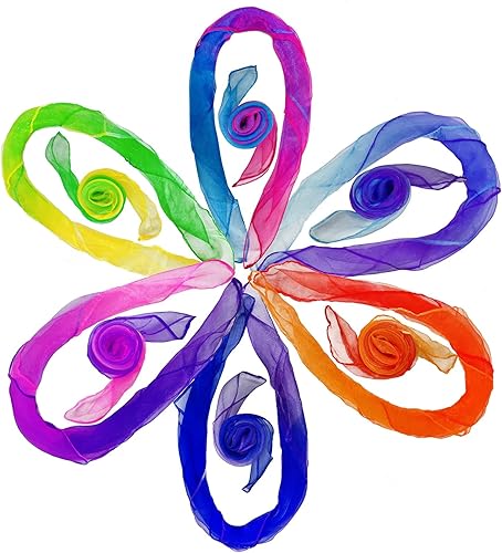 Bufandas de baile para niños bufandas de malabarismo, 12 piezas, 24 x 24 pulgadas, niño, unisex, multicolor, tema arcoíris