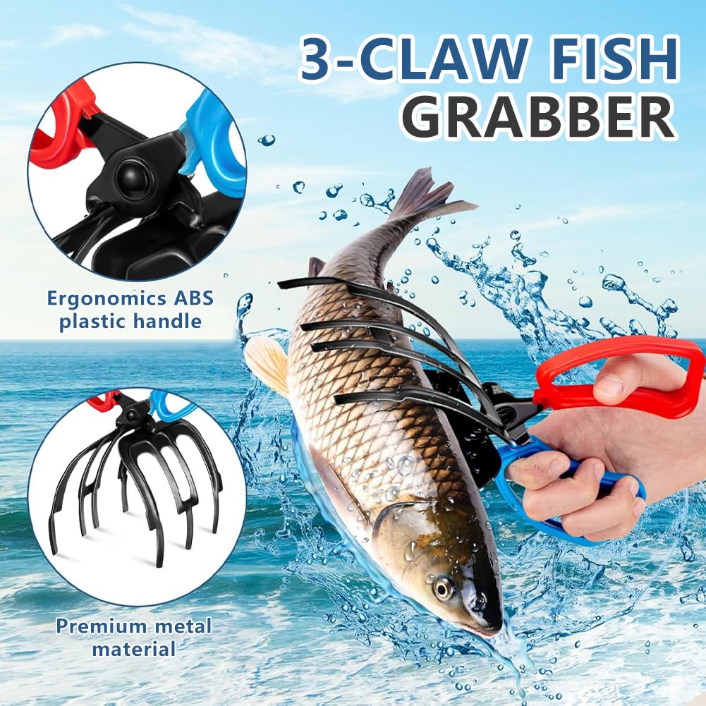 FXOICMI 3 Krallen Fisch Greifer, Metall Angelzange Greifer, Rutschfestes Fischgreifer Werkzeug, Multifunktionale Fischgriffe Klemme zum Fangen und Lösen, leichtes Angelzubehör