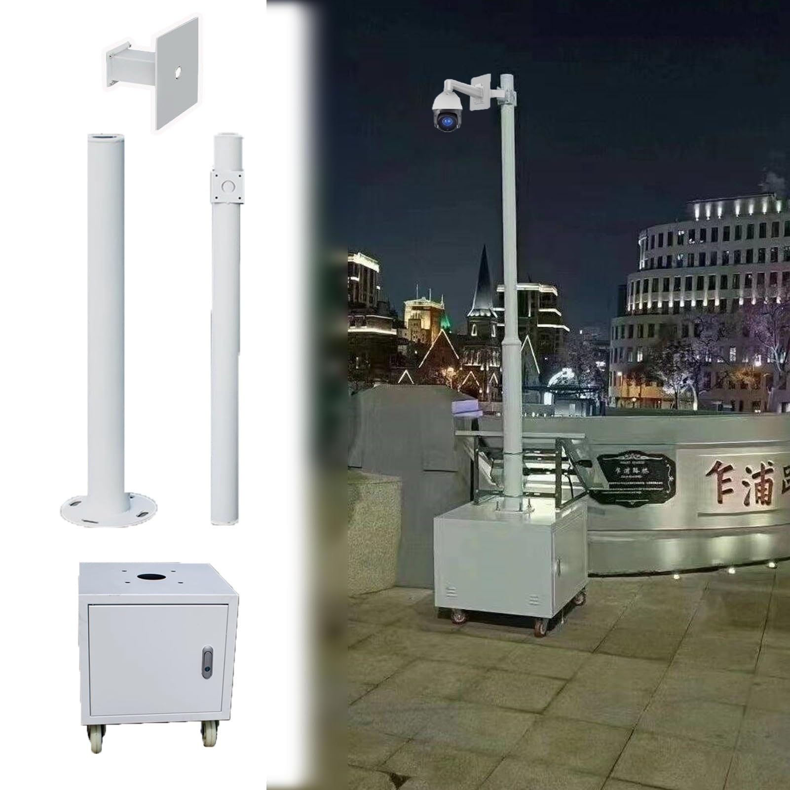 Palo per Telecamera di sorveglianza, palo angolare per Telecamera di Sicurezza da 9 Piedi con Ruote, Staffa di sorveglianza Mobile per telecamere a Cupola/a Pistola, Base di stoccaggio per e