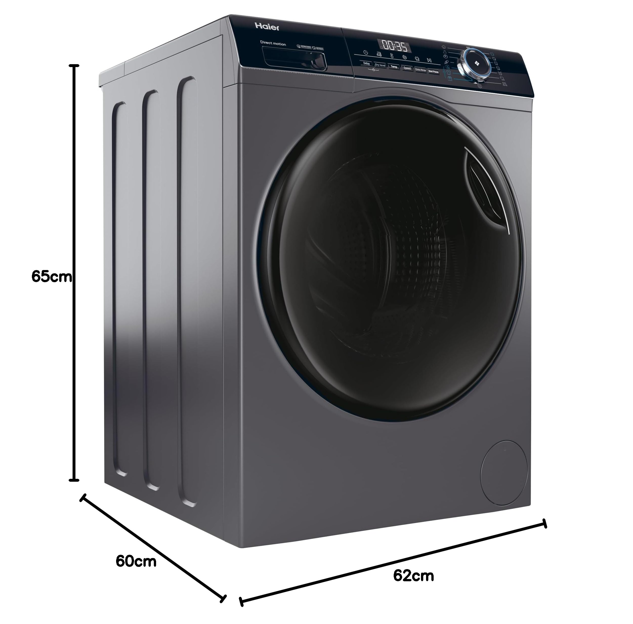 Haier I-Pro Serie 3, Wäschetrockner 8 + 5 kg, freistehend, Klasse A, 1400 Umdrehungen, Dampf, Gewichtssensoren, programmierbarer Start, HxBxT 85 x 60 x 62 cm, Anthrazit - HWD80-B14939S8-S | Dampf, AI Weight Sense, Startvorwahl, freistehend, HxBxT 85 x 60