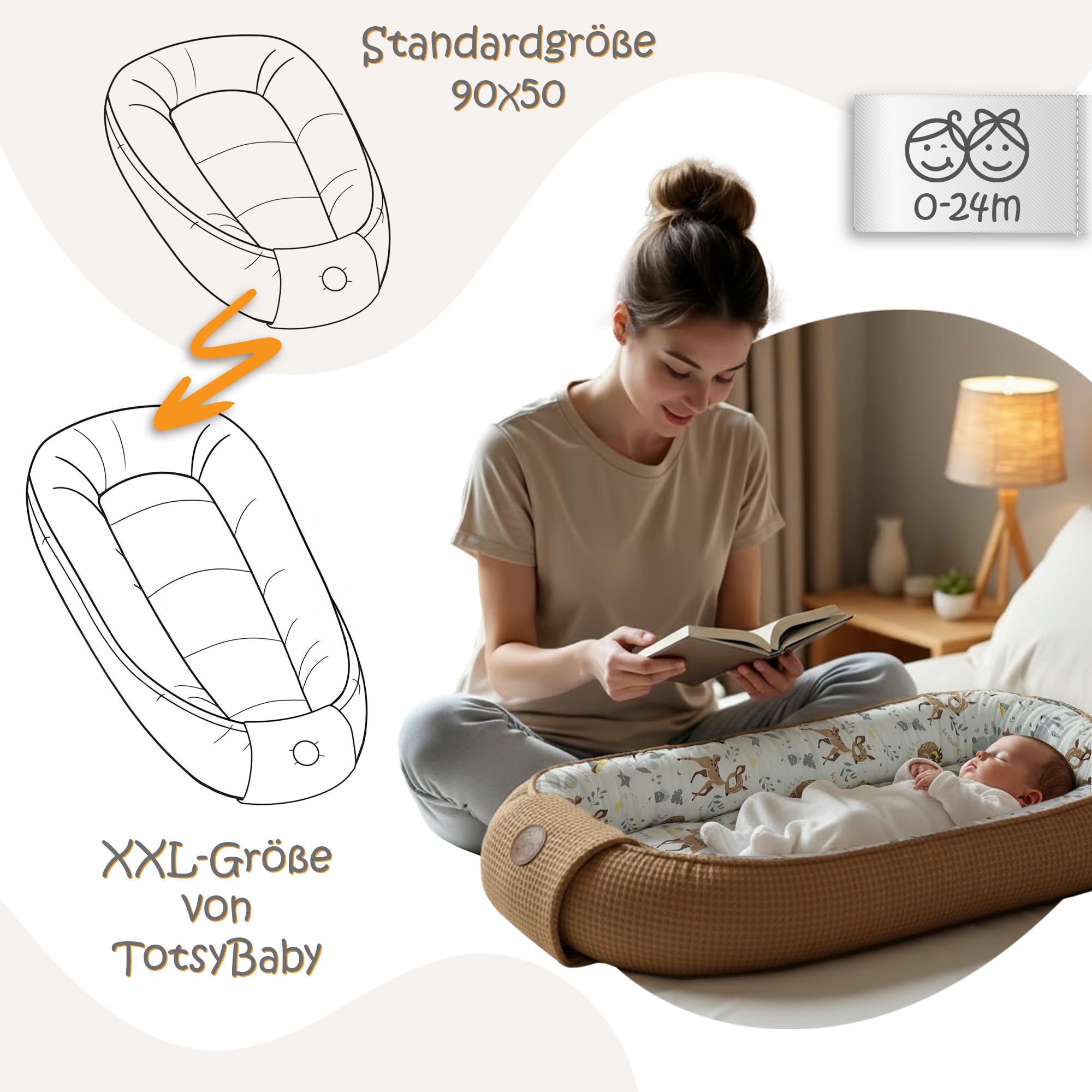 Kokon z zakładką i naszywką Totsy Baby bawełna jelonki i niedźwiedzie + wafel brązowy 65x120