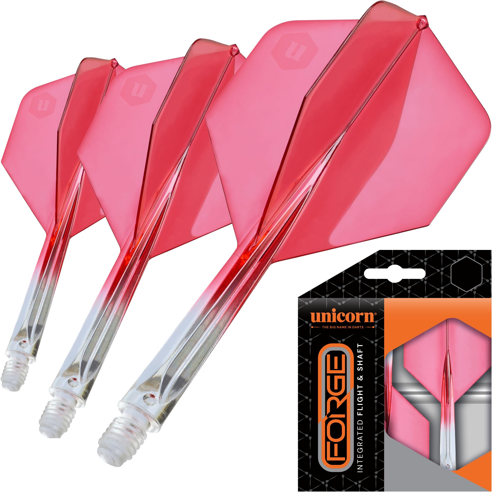Unicorn Forge Integrated Dart Flights & Shafts - Long Length One Piece System for Maximum Stability, Smoother Trajectory & Improved Accuracy - Durable Integrated Design - Clear & Red — image 1