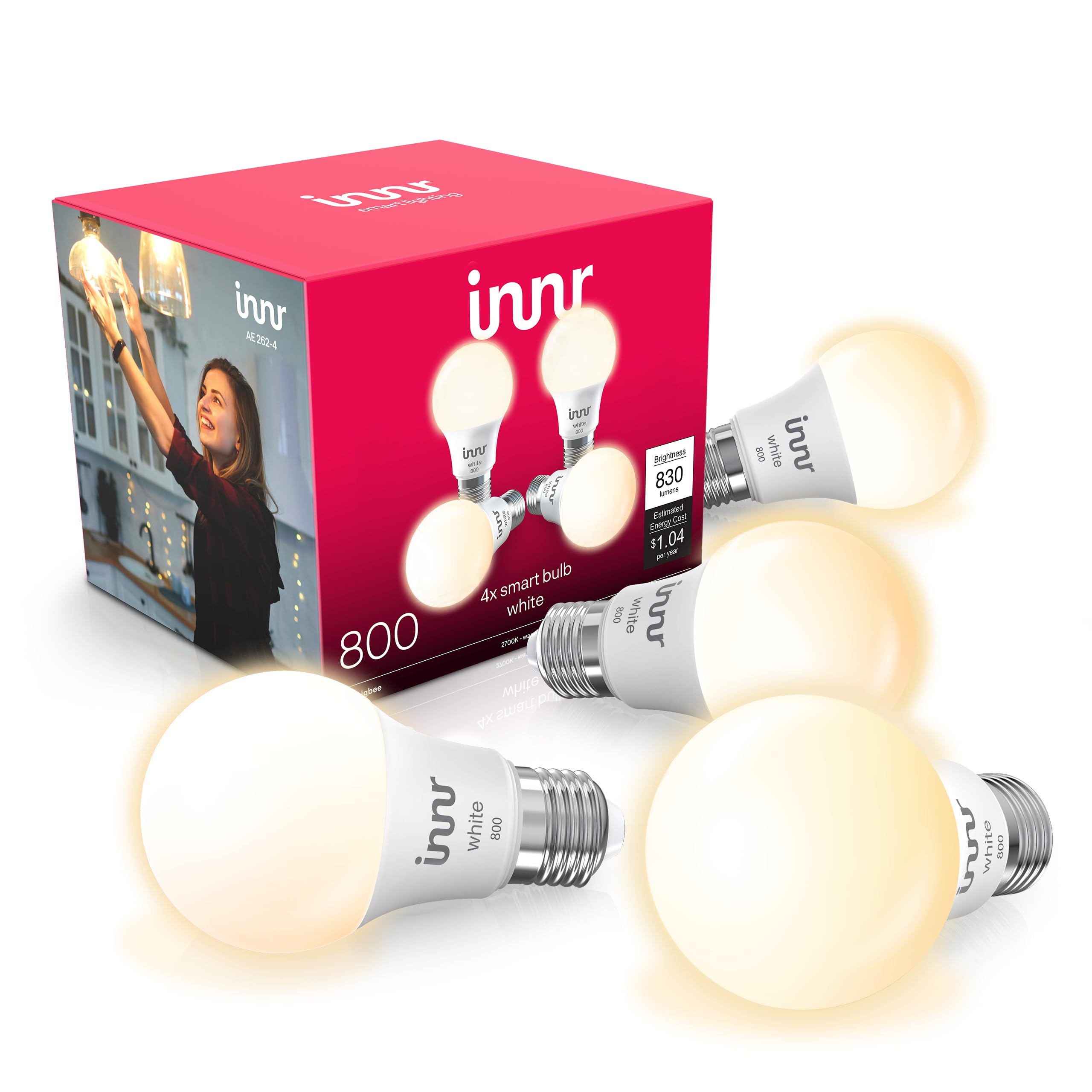 Condition photo showing item condition for innr Smart Light Bulbs, A19 Zigbee, Works with Philips Hue* and Alexa (Bridge Required), Soft White Light Bulb, Dimmable, E26 LED Bulb 60 Watt, Warm White, 830lm, 4-Pack