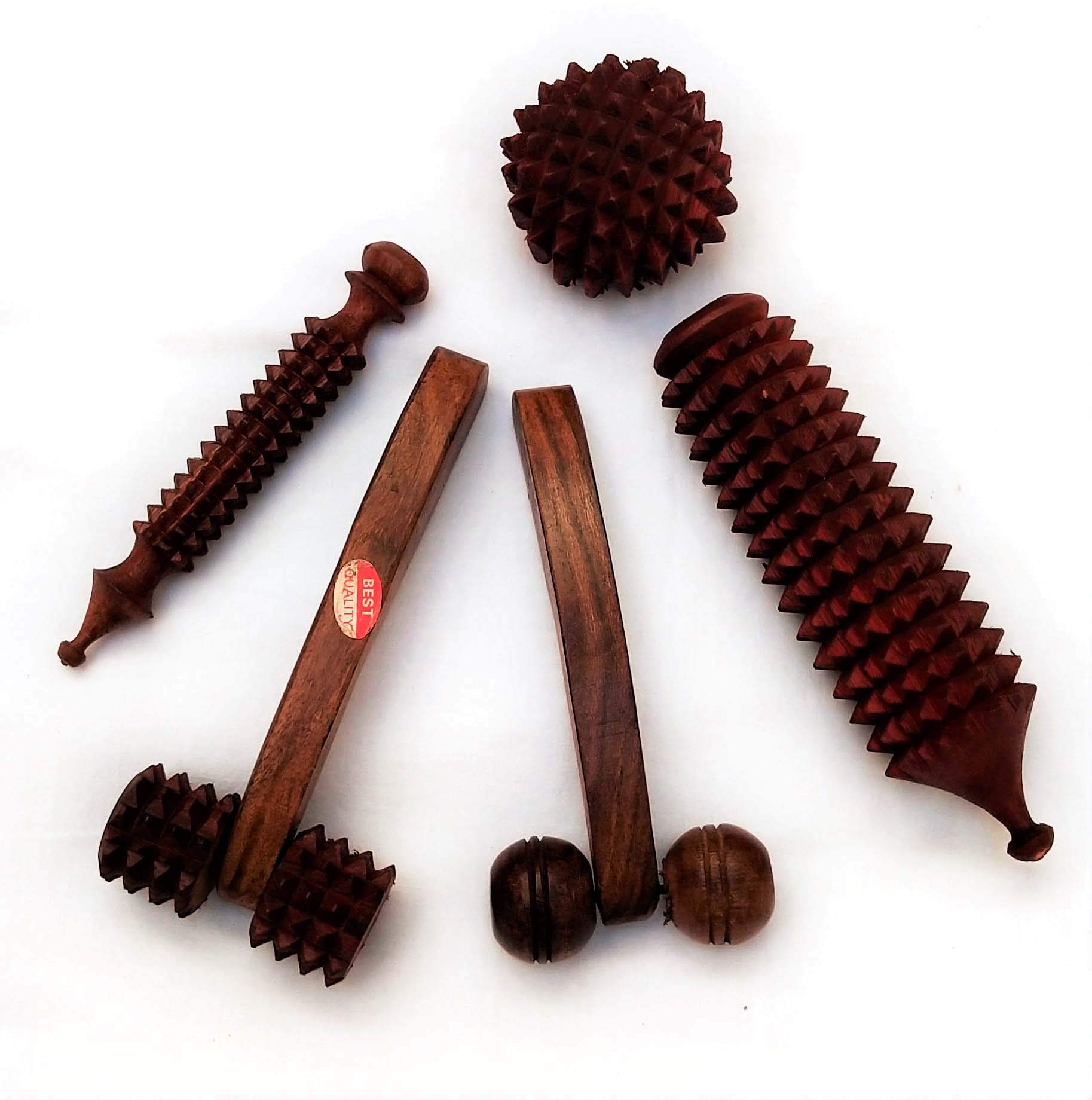 Masterarts sheesham wood acupressure massagers, ball (2 inch), Karela (6 inch), neck massager (6 inch), face massager (6 inch), acupressure jimmy (5 inch) (Brown) -Pack of 5 pcs