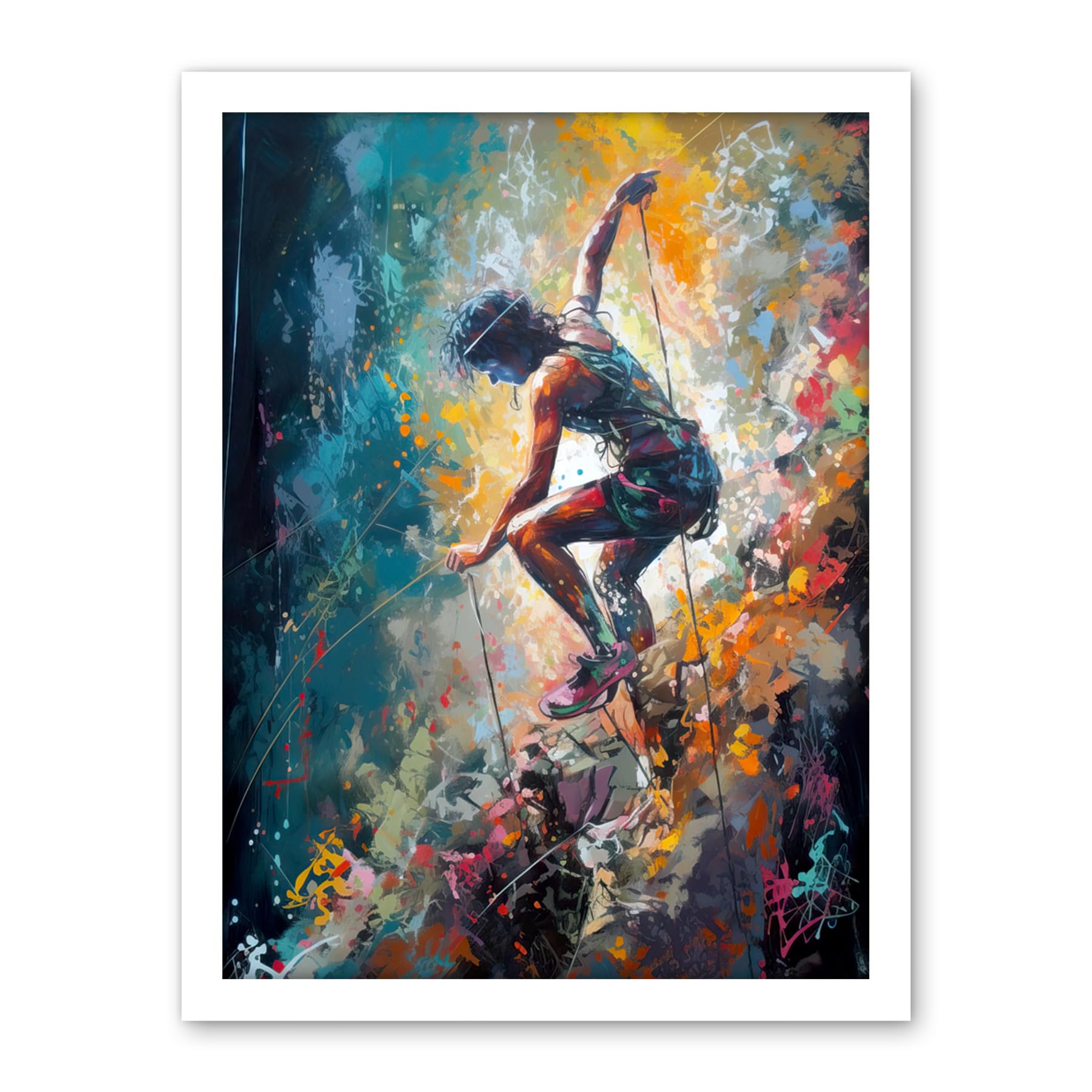 Artery8 Rock Climber Multicoloured Mountain Cliff Descent Artwork Framed Wall Art Print 18X24 Inch