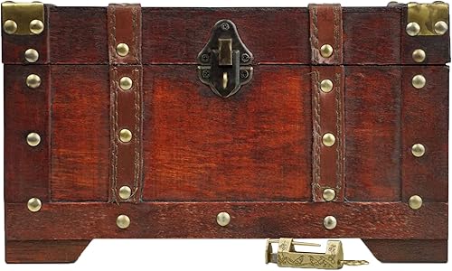 Brynnberg - Caja de almacenamiento de cofre del tesoro pirata decorativa vintage - Miami 11 x 6.7 x 6.3 - Caja de madera duradera hecha a mano única