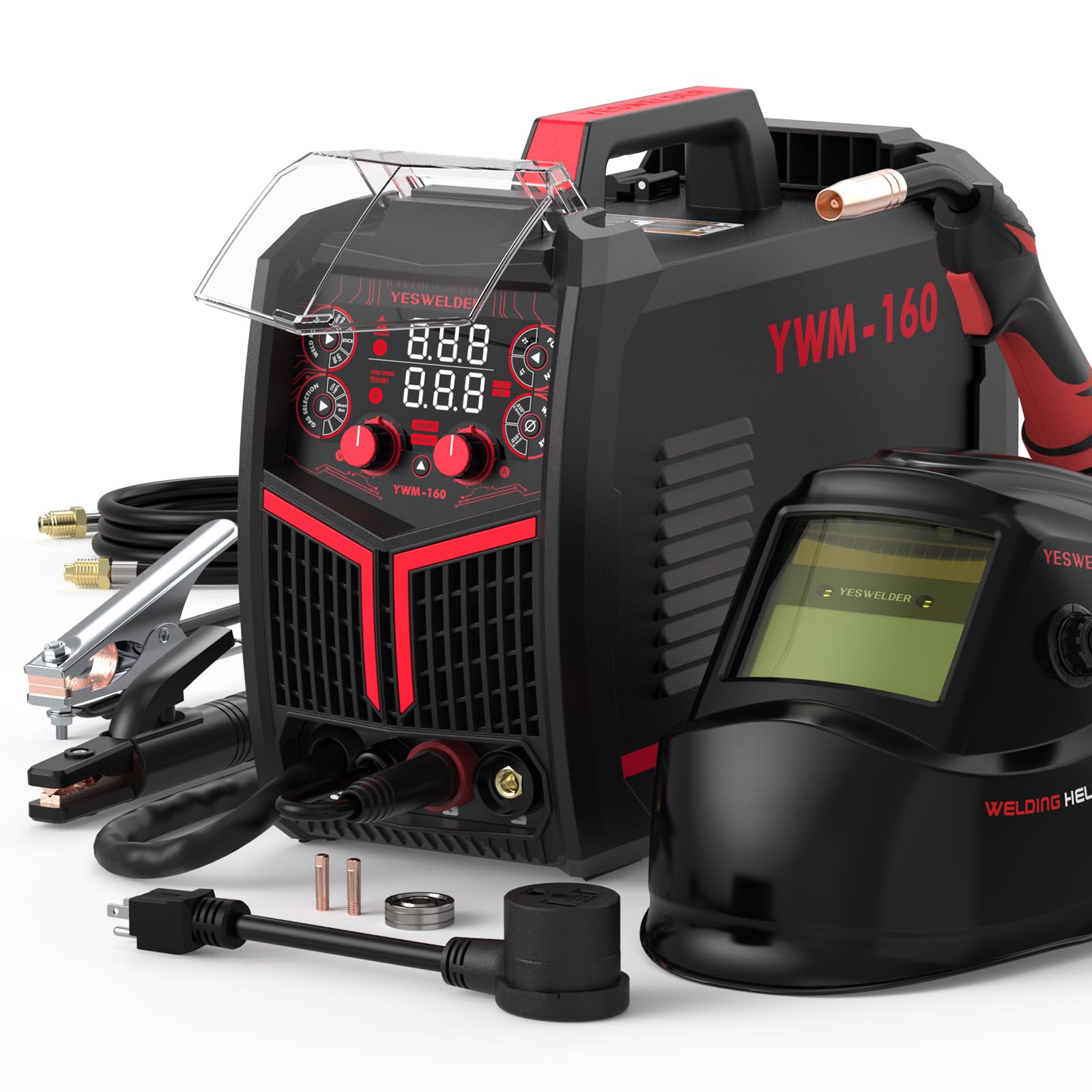 yu＊M YESWELDER YWM-160 MIG Welder, 4-in-1 Flux Core/MIG/Lift TIG/Stick