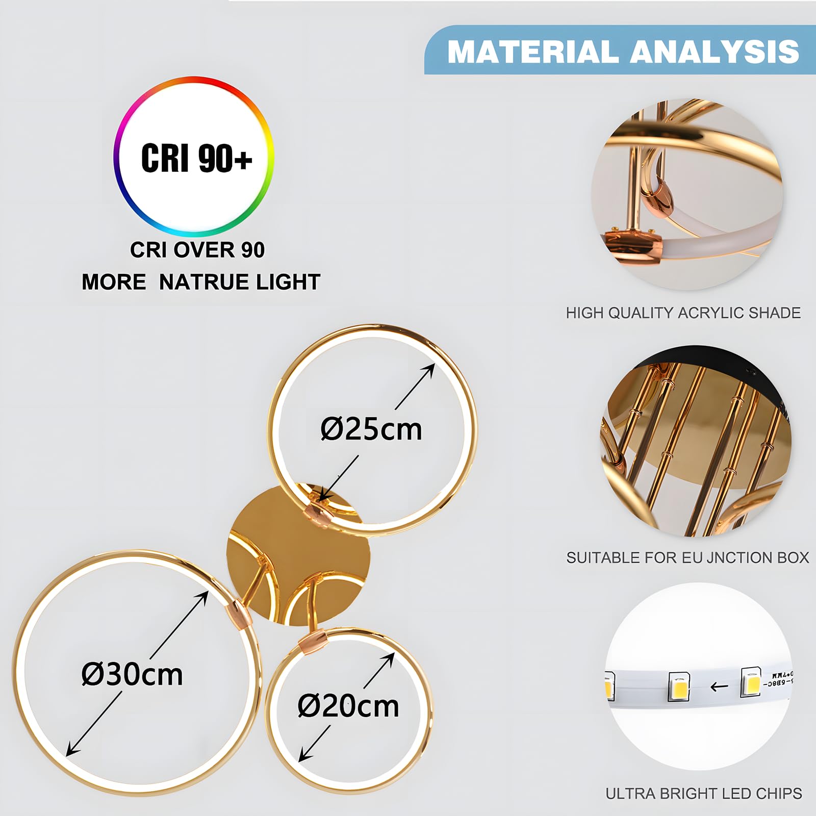 3 Anelli Rotondi Design Oro LED Plafoniera, Lampadario Ø56cm | 60W Dimmerabile Continuo, Pendente Placcato In Metallo Creativo, Lampada Moderna Per Soggiorno In Camera Letto Studio Ufficio