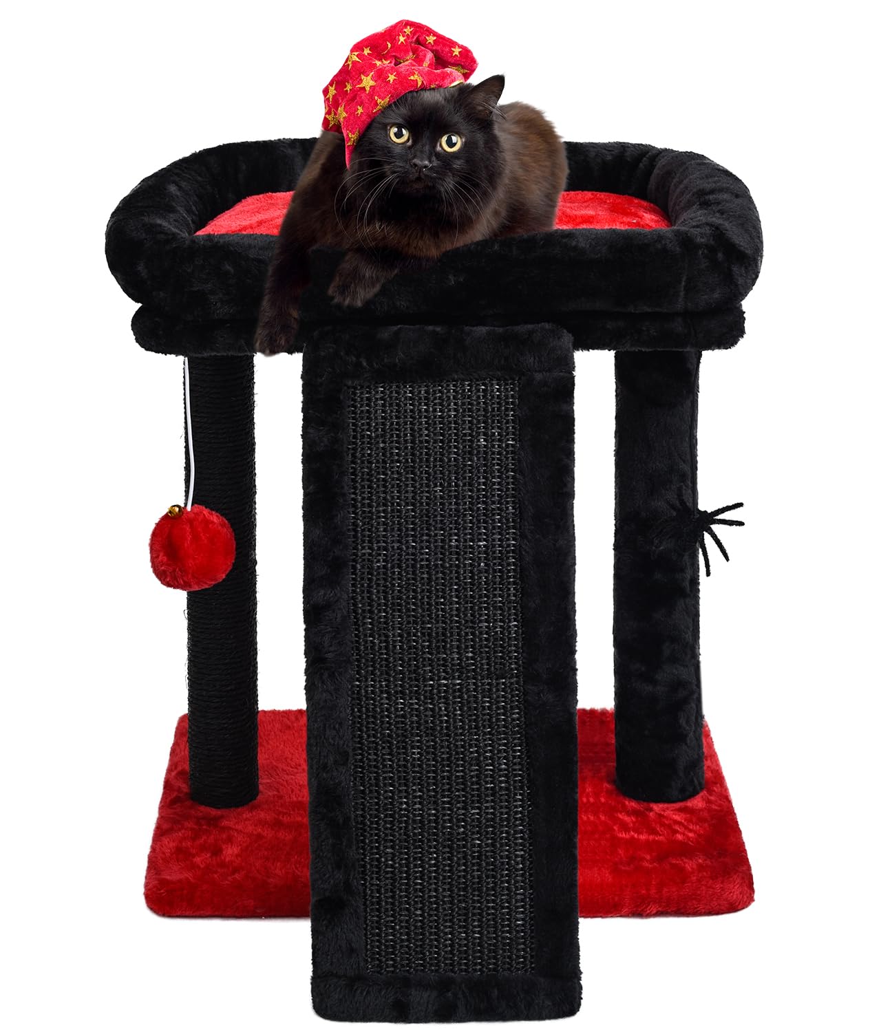SYANDLVY Small Gothic Cat Tree for Indoor Cats, Scratching Board with Perch, Cat Scratching Post for Adults, Cat Post Scratcher, 2 Dangling Balls
