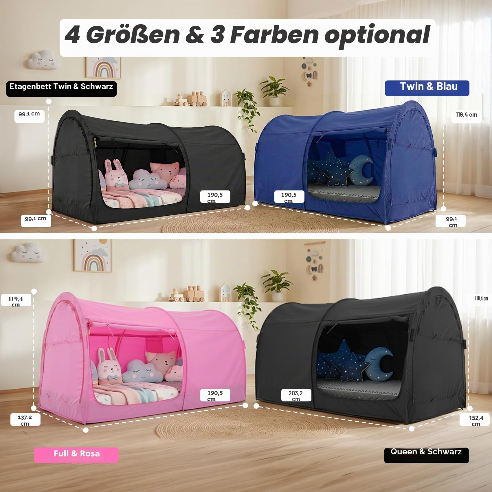 LEEDOR Bettzelt, Betthimmel, atmungsaktiv, warm, für den Innenbereich, Pop-up-Unterstand, für Privatsphäre, Twinsize, für Kinder und Erwachsene, Matratze Nicht im Lieferumfang enthalten, Marineblau