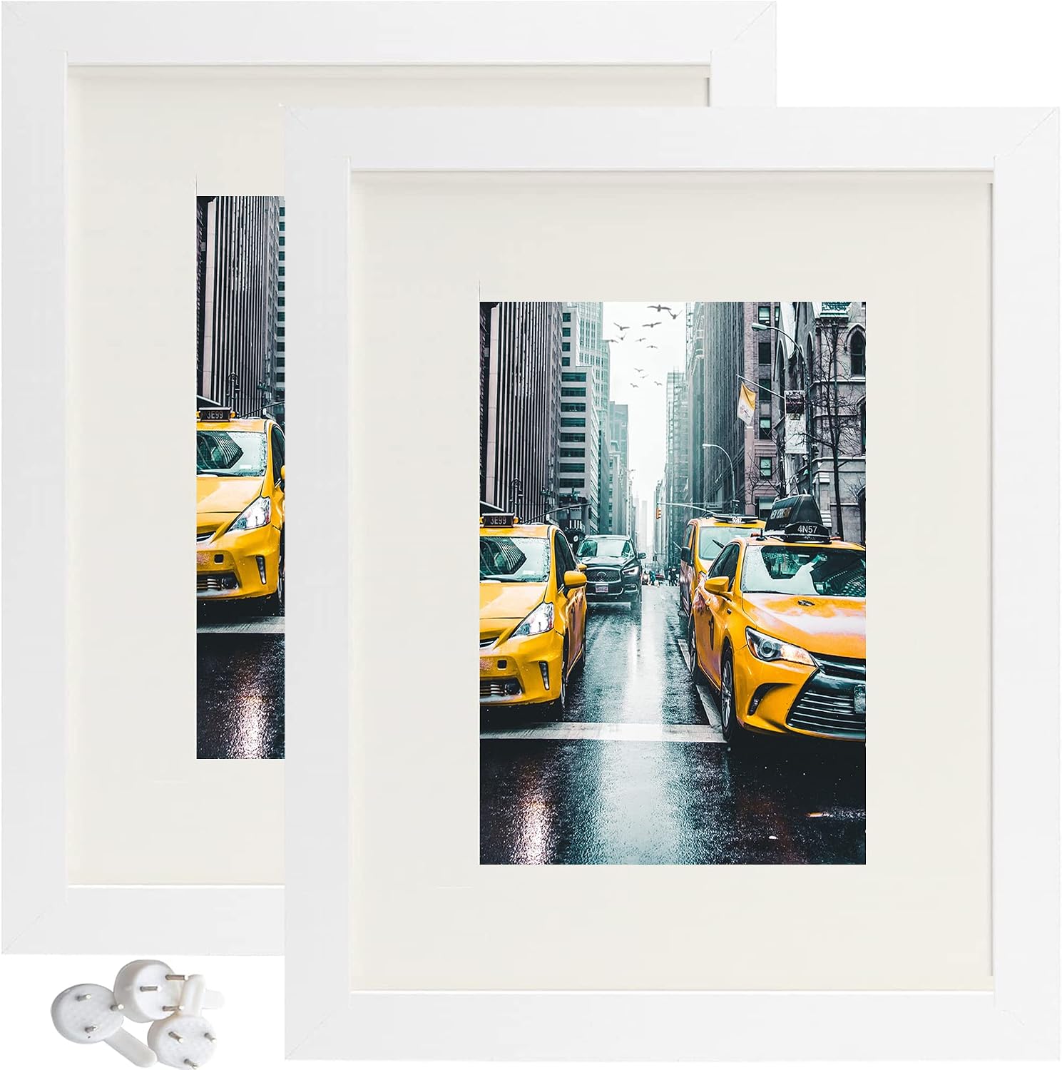 Xinzi Picture Frame 10x12 White Picture Frames Set of 2,Display Pictures 7x9 with Mat or 10x12 Without Mat，Multi Photo Frames Collage for Wall or Tabletop Display
