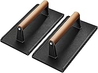 Vista 1 de Yoehka Prensa para parrilla de hierro fundido, 2 unidades, prensa resistente para tocino/hamburguesa/plancha/chef con mango de madera, bistec