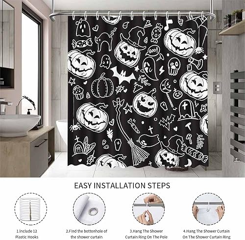 Miniatura 6 de MEHOFOND Cortinas de ducha de Halloween de 72 x 72 pulgadas para baño, cortina de ducha espeluznante de calabaza, cortina de ducha de tela