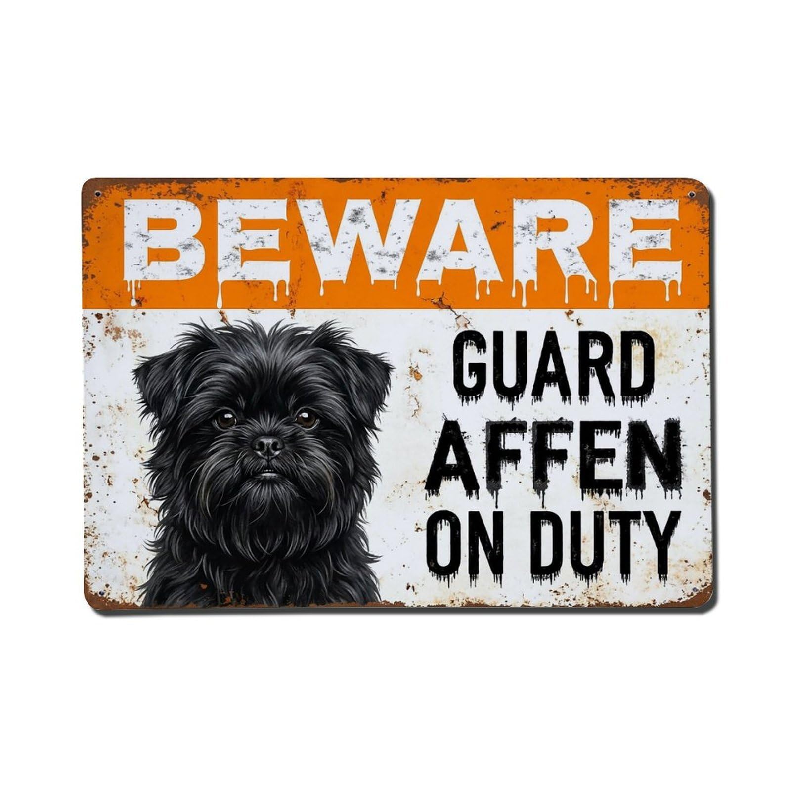 Vintage Funny Affenpinscher Guard Beware of Dog Hallway Metal Tin Sign Plaque Wall Decor for Cafe, Club Bar, Office, Garden Metal Poster 8x12Inch