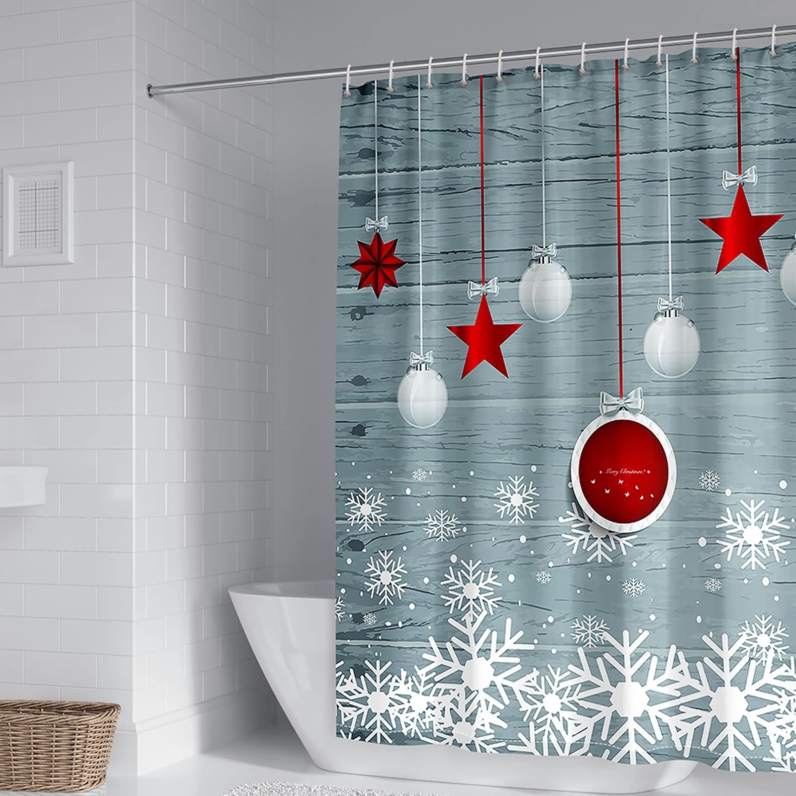 Noël flocon de neige blanc rouge s'invite sur ce rideau de douche KnSam