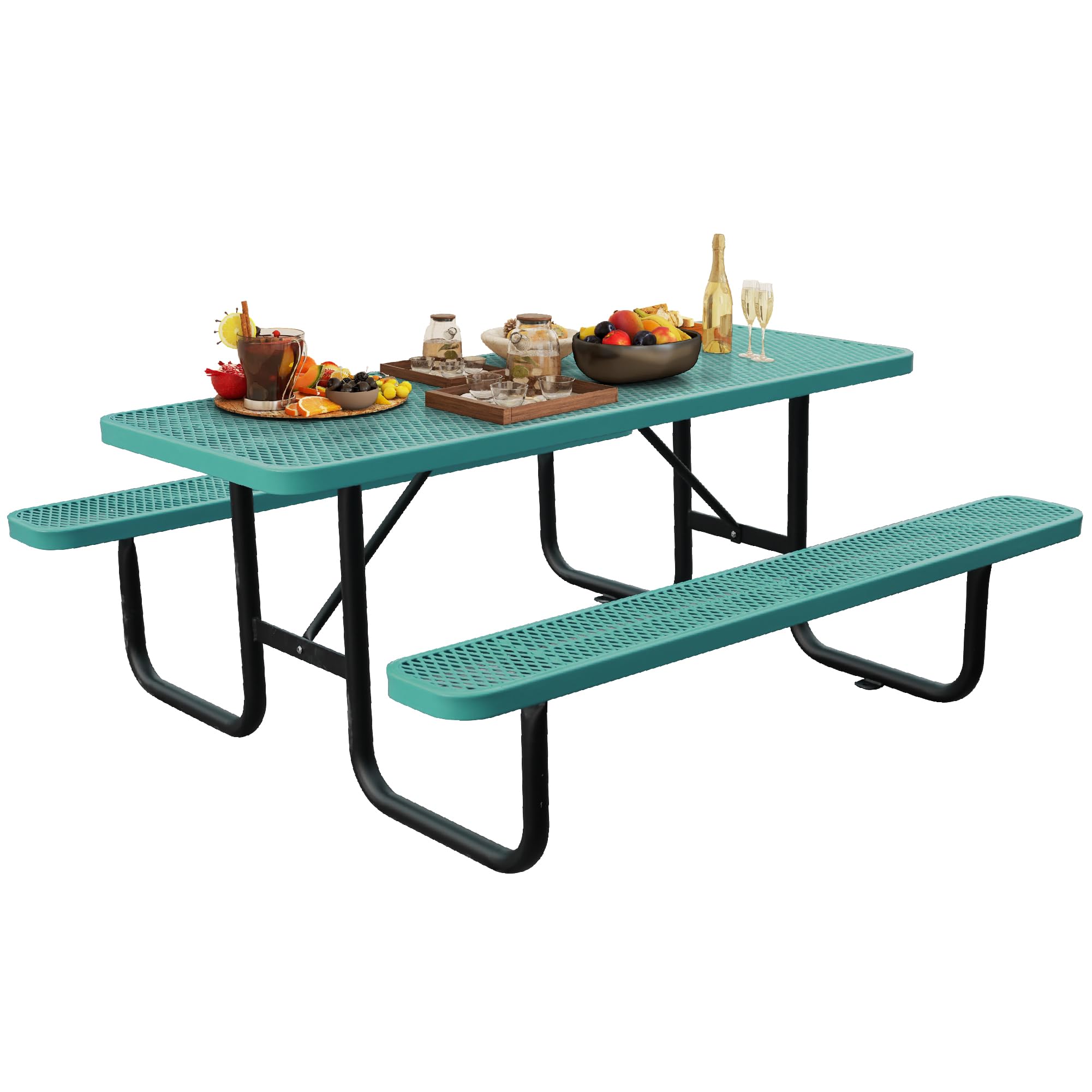 6FT Metal Picnic Tables for Outdoors Commercial Rectangular Picnic Table and Bench Set for Outside Patio Garden Backyard