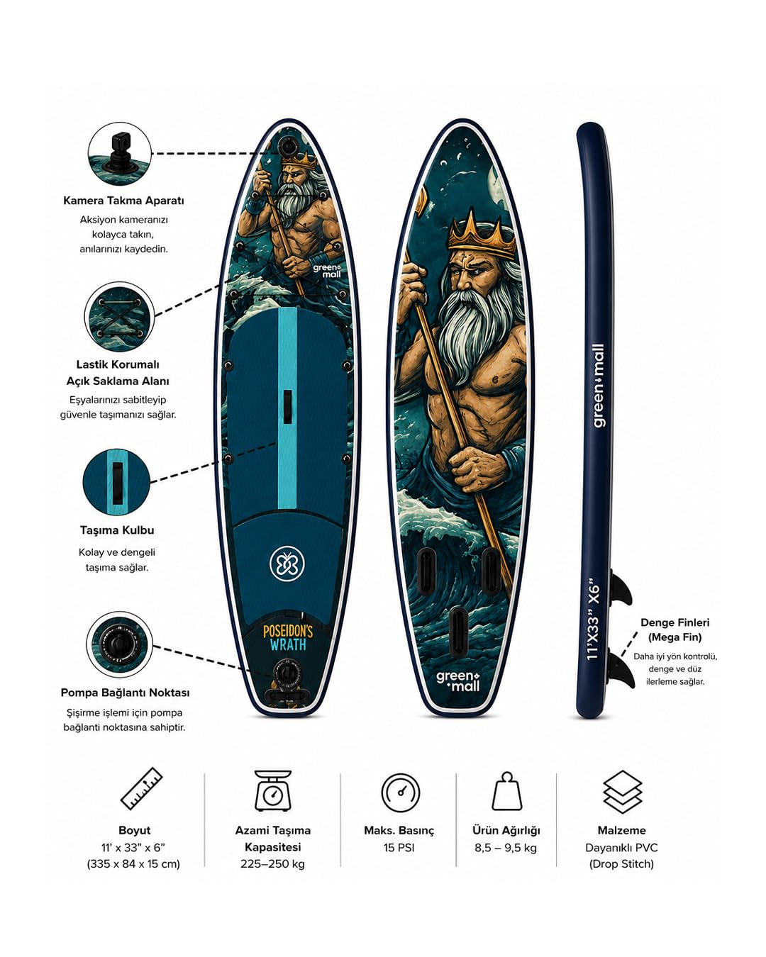 Wrath Of Poseidon Şişme SUP Board/Paddle Board 330 cm : Amazon.com