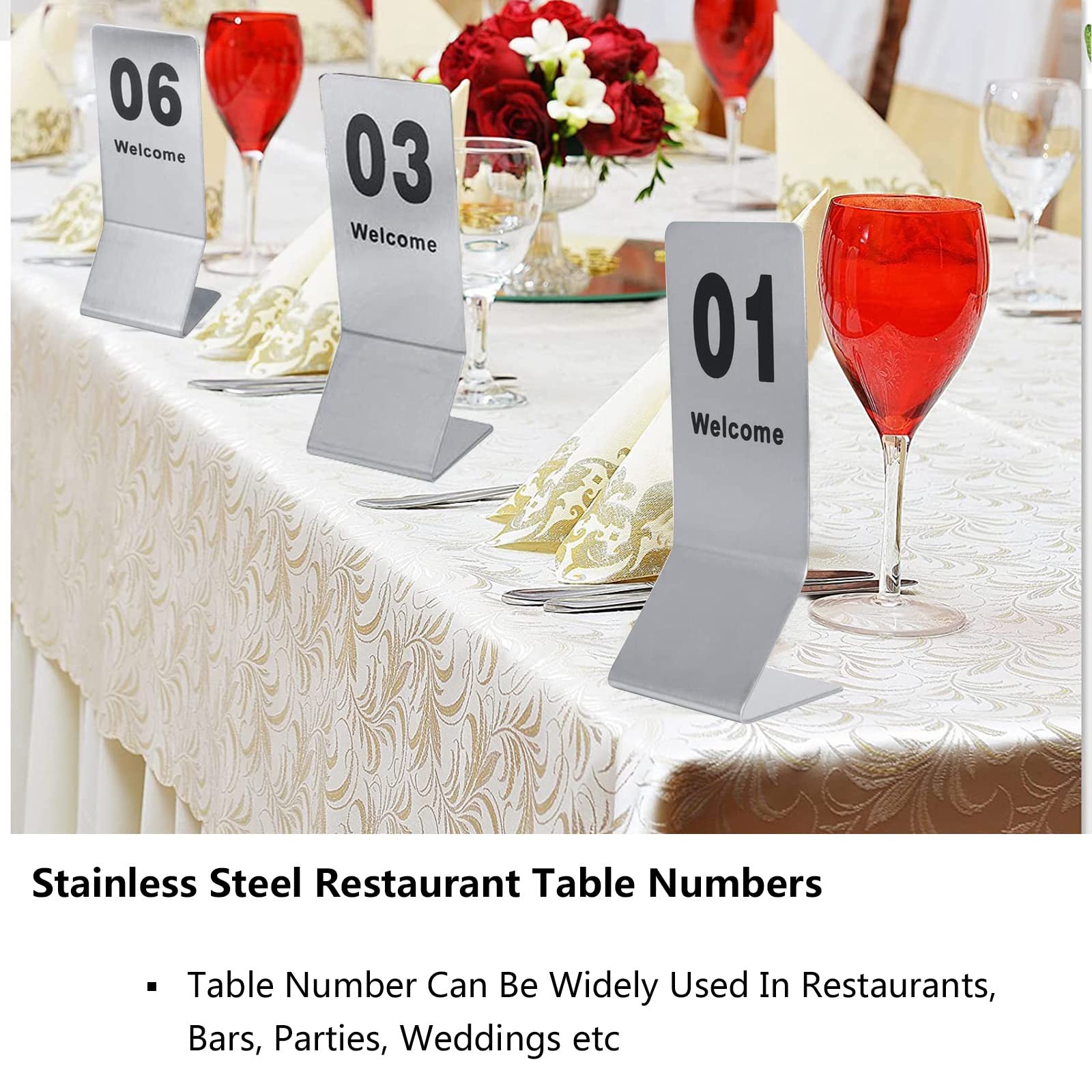 Karty z numerami stolików, Stojaki Na Numery Stołów Ze Stali Nierdzewnej 25 Lub 50 Szt. 1-25 1-50 Rozmiar 15,5x6 Cm(1-50)