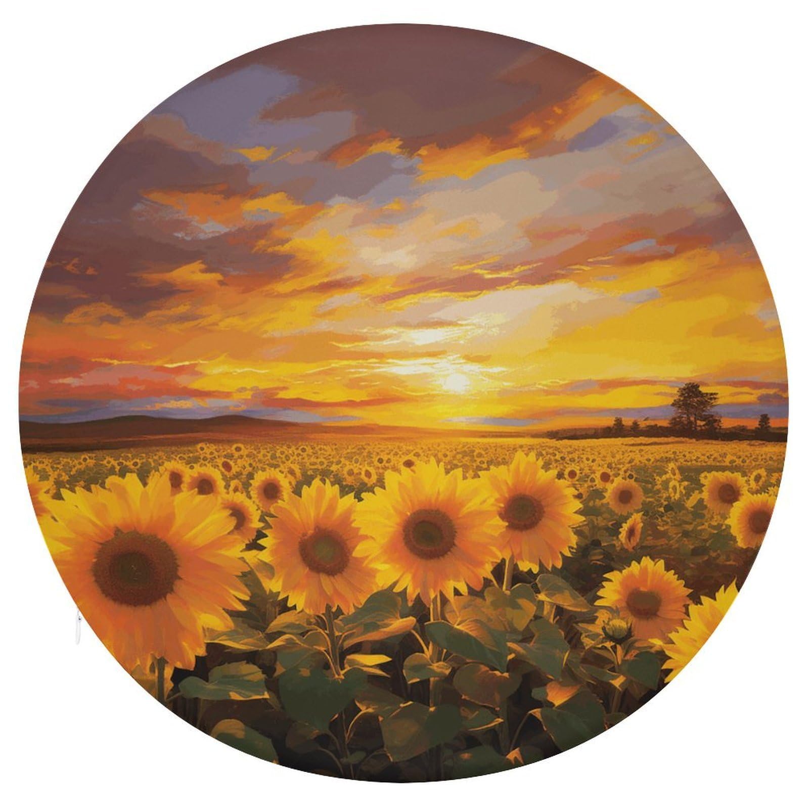 Wsoihfec Style Beautiful Sunflower Field Sunset Seat Cushion Round Chair Pad