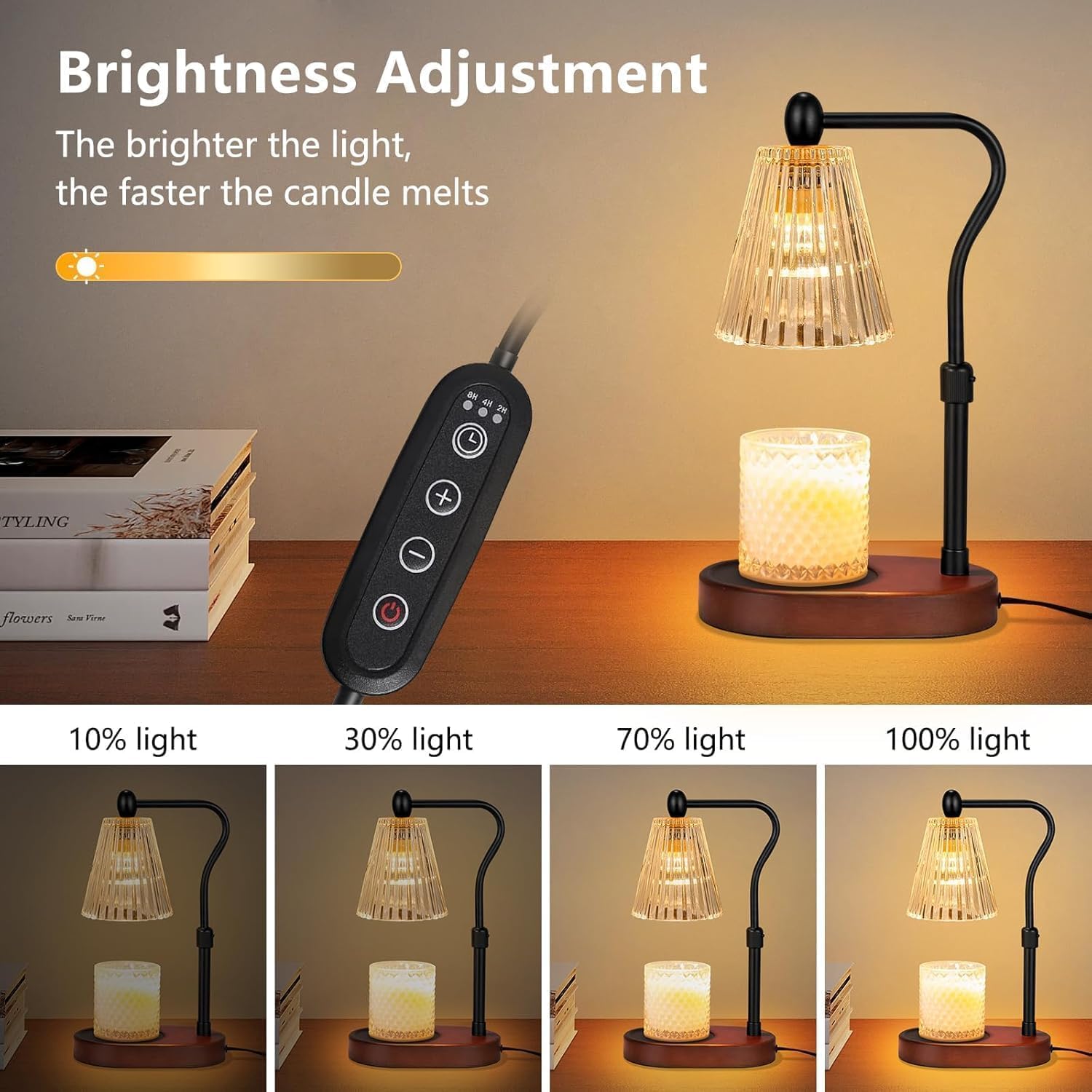 Loowoko Lampe Chauffe Bougie, Chauffage Bougie avec Minuterie et Variateur,Réglable en Hauteur,avec 2 Ampoules,Candle Warmer Lamp pour Bougies Parfumées en Verre, Maison, Chambre, Décoration