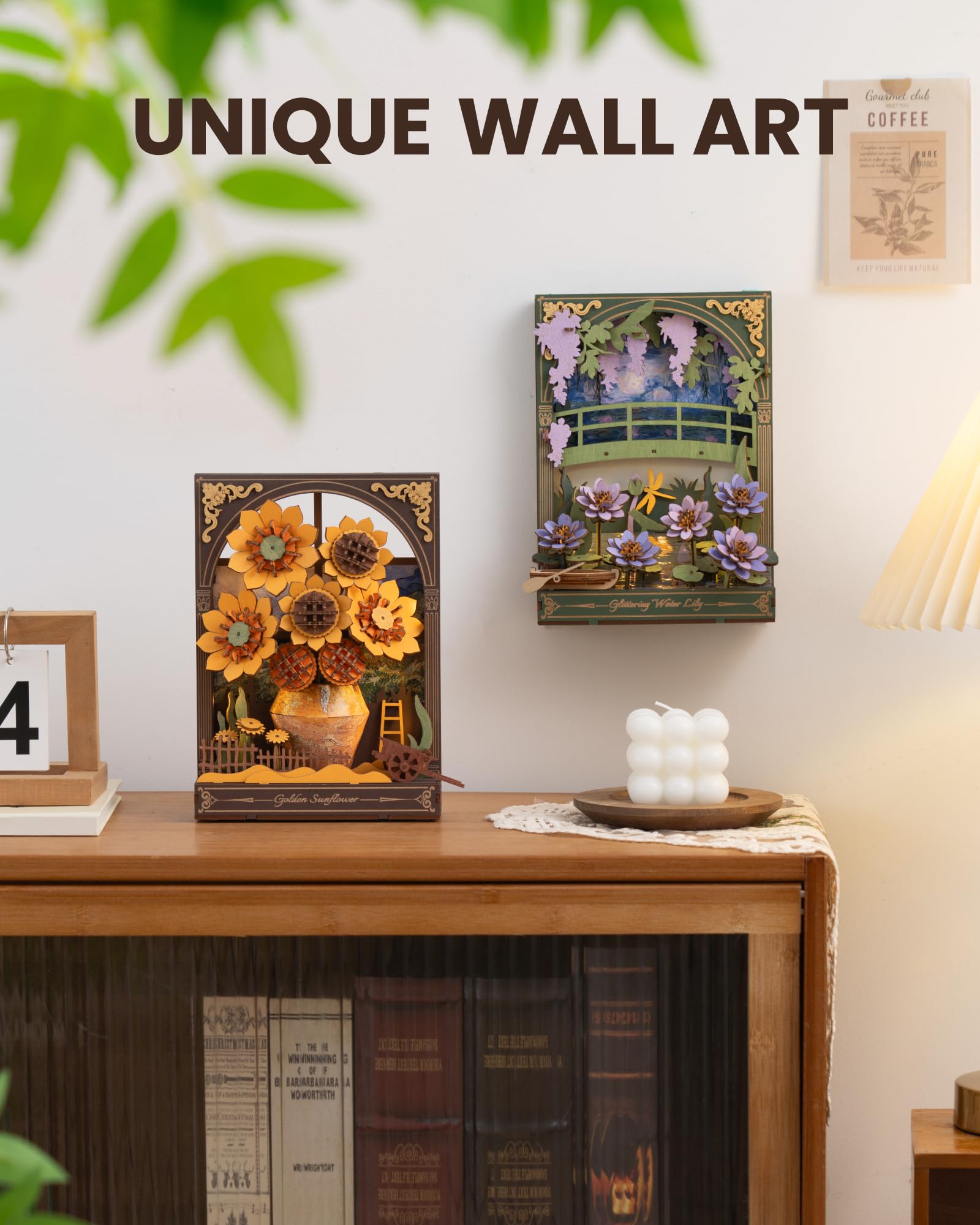 ROWOOD Drewniane puzzle 3D dla dorosłych i dzieci ze światłem LED, zestawy modeli kwiatów, wyświetlacz stołowy, sztuka ścienna, prezenty dla kobiet, mężczyzn, TH002, słonecznik