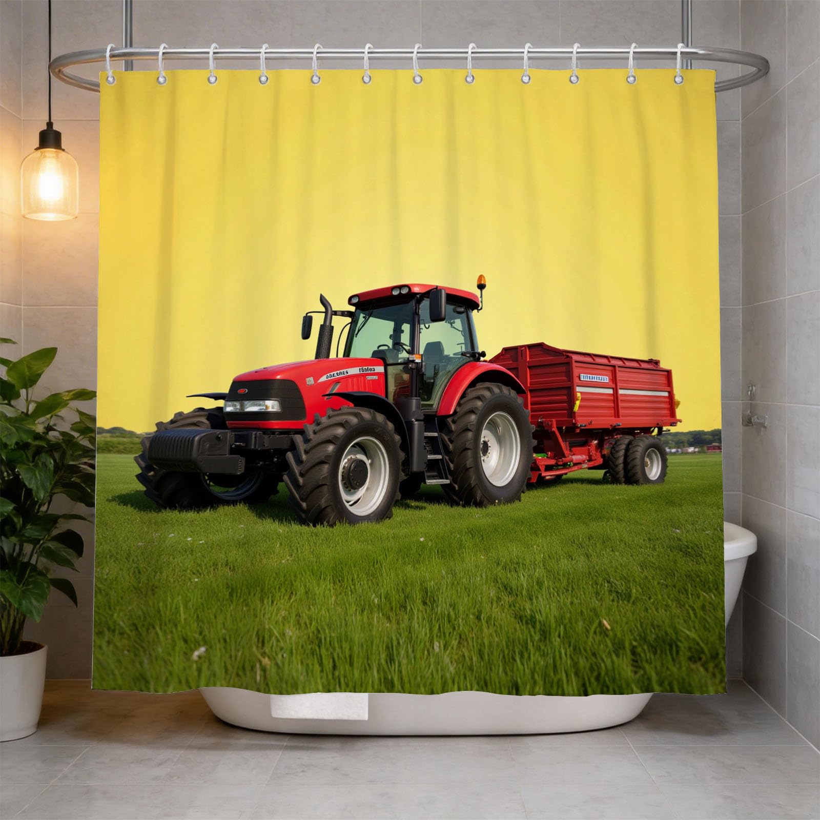 Hongduo 3D Tractor Shower Curtain for Stalls Bathtubs Farm Bathroom Decor Shower Curtain Set Polyester Fabric Waterproof 180x180cm/71X71 Inch with Hooks