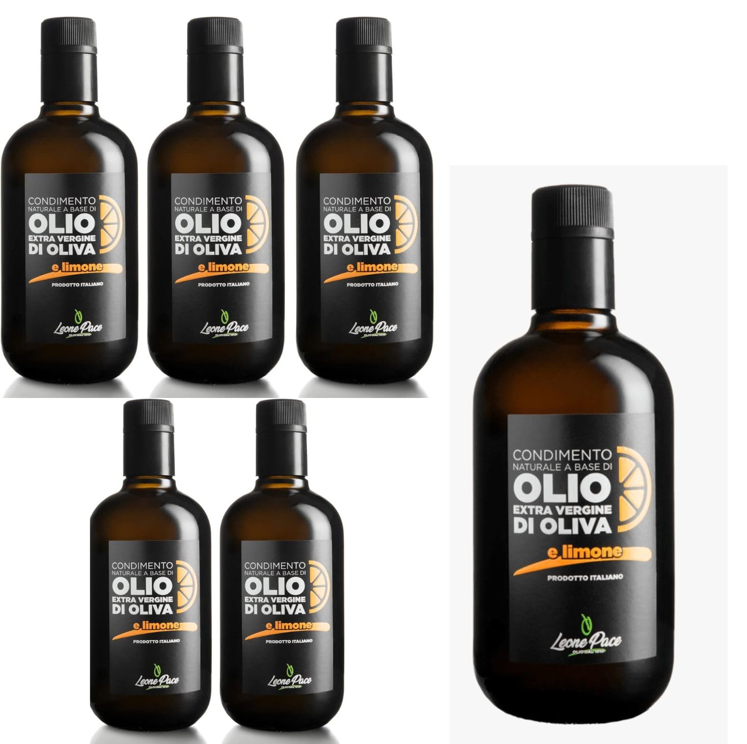 Leone Pace dal 1910- Condimento Naturale a base di Olio Extravergine di Oliva aromatizzato con limoni freschi spremuti, gusto morbido con note agrumate, ideale per esaltare piatti e insalate- 6X0,5 lt