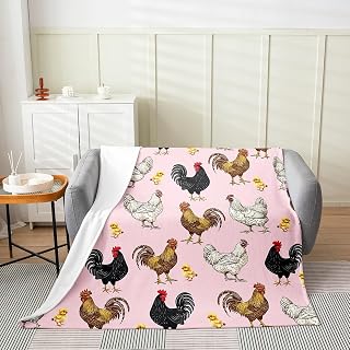 Erosebridal Rustic Rooster Fleece Throw Blanket Baby 30"x40" - Ultra-Soft for Couch Sofa Bed,Brown Black White Chicken Flannel Blanket,Rustic Countryside Fuzzy Plush Throw,Farmhouse Animal Room Decor